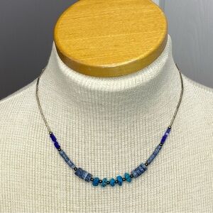 VINTAGE‎ Liquid Silver Sodalite Turquoise Coloured Howlite Artisan Necklace Boho